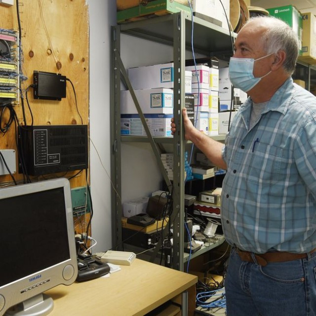 Rick Sant, of George Sant & Sons Greenhouses, pays a hefty internet bill of more than $400 a month for his high-speed internet via a private provider called ICA Wireless. Here, he shows off his data management room for his very busy business.