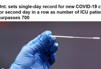 安省新增连续破纪录ICU超700人!变异病毒破3万