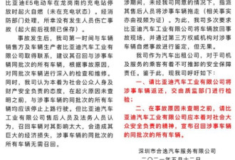 深圳租赁公司比亚迪E5自燃 其称被比亚迪抢走