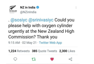 新西兰外交官向印度反对派求氧气瓶 后面尴尬了