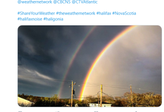 惊艳！加拿大东部雨后现罕见的双彩虹！