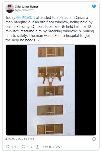 多伦多男子悬挂8楼公寓窗外！警方紧急营救！