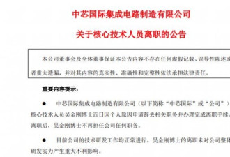 中国芯片龙头研发副总裁离职 放弃近千万元股票