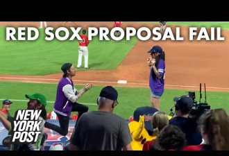 美国男子在棒球赛中求婚女友转身就跑 全被直播
