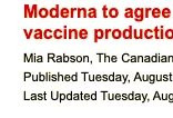 自给自足莫德纳将在加拿大建厂生产mRNA疫苗