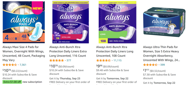 Always Anti-Bunch Xtra Protection Daily Liners Long Unscented, 108