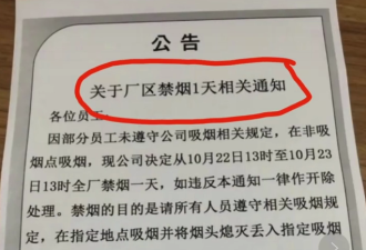 韩企在华厂区发公告：全厂禁烟，韩国人除外