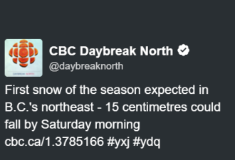加拿大冬天已开始 十月第一天就下了15厘米雪