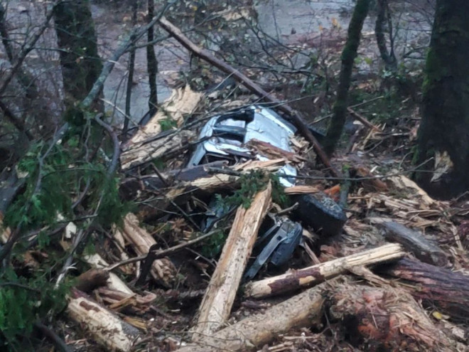 Dozens of vehicles were trapped Sunday night between two landslides on Highway 7 near Agassiz.
