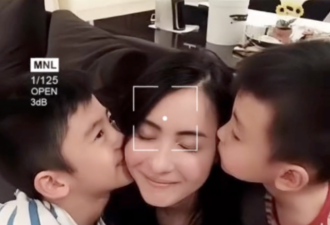 张柏芝被两个儿子夹击吻，直呼我很幸福！