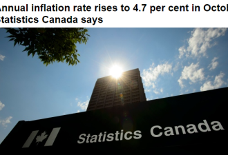 加拿大10月通胀率达4.7% 汽油价格同比涨41%