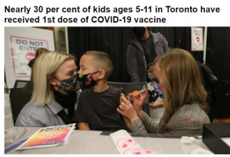 多伦多儿童近30%接种了第一剂疫苗