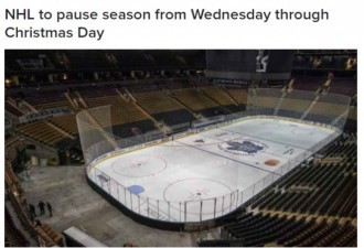 NHL取消圣诞节前比赛和训练