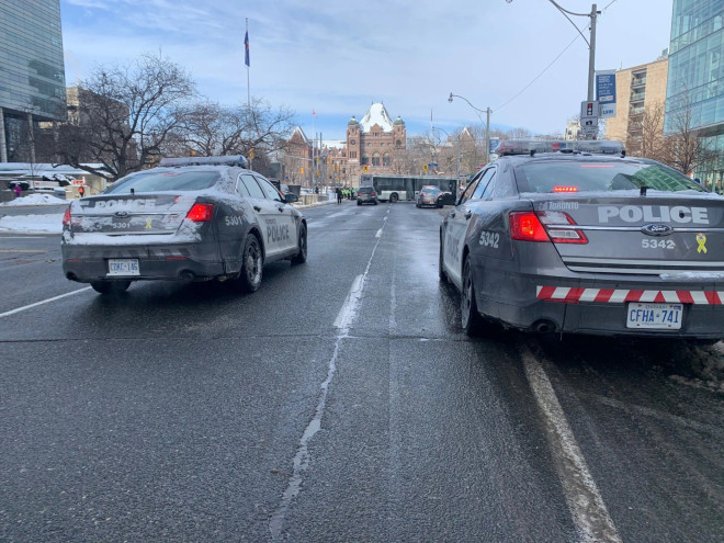 Toronto police close off roads near Queen’s Park on Feb. 4, 2022.