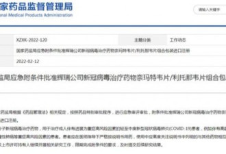 中国批准辉瑞新冠口服药 可降90%重症