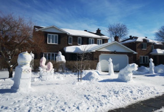 加拿大华人家门口搞起10座中国风雪雕 社区惊叹