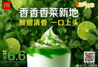 麦当劳“香菜冰旋风”开卖 吃完竟然超惊艳