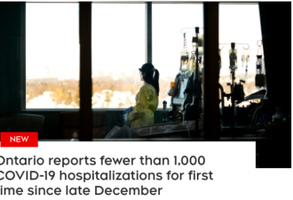 安省住院人数近两个月来首次降到1000人以下