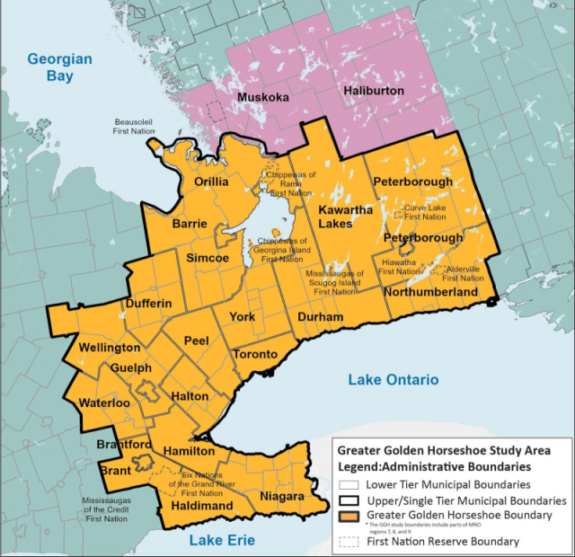Map of the Greater Golden Horseshoe relative to the rest of Southern Ontario