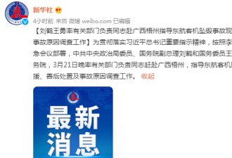 东航空难凌晨消息！刘鹤、王勇等赴广西梧州