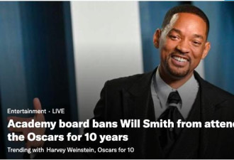 一巴掌10 年 威尔史密斯禁止参加活动