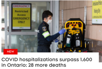 安省住院超过1600人死亡28例 &quot;有必要&quot;延口罩令