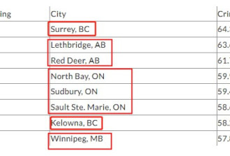 全球城市犯罪指数排行榜加拿大这个城市排第一