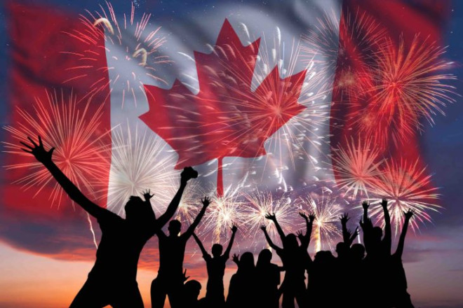 Canada Day, People celebrating with fireworks