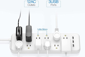 史低价：SARMERT 12插孔+3 USB 充电口 浪涌保护插线板