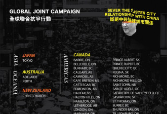 19个港人组织联合行动 反中国“姊妹城市”