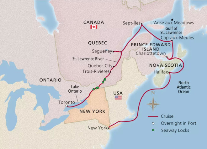 Toronto to New York City cruise route
