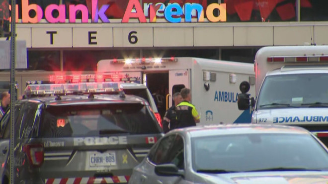 Police respond to a shooting near York Street and Bremner Boulevard Saturday July 16, 2022. 