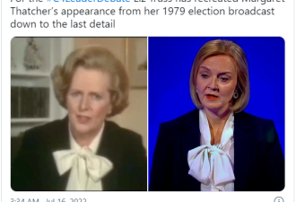 英网民热议：参选保守党党首的特拉斯在模仿撒切尔夫人