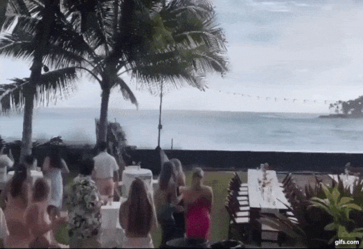 惊人画面 夏威夷婚礼竟遭“6米巨浪”冲入