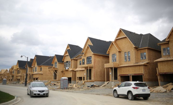 A row of houses under construction Kleinburg, Ont., about 50 kilometres north of downtown Toronto, May, 2017.