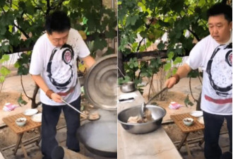 53岁于谦在农村做饭 用大锅炖肉太接地气