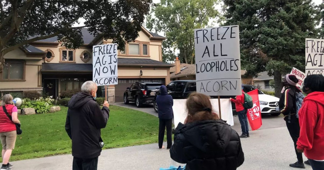 Protesters gather outside Doug Ford's house to demand protection for renters