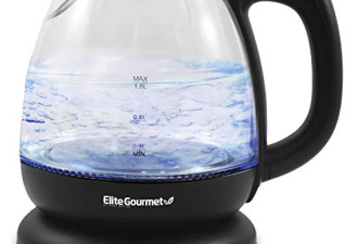 Elite Gourmet 蓝光玻璃电热水壶1升4杯量 $22.18