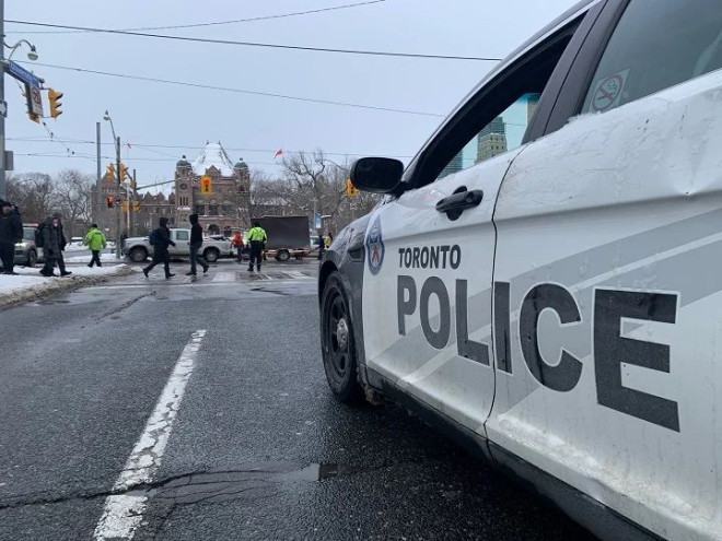 Toronto police close off roads near Queen's Park on Feb. 4, 2022.