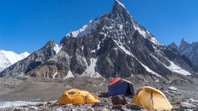 K2 with tents in the foreground.