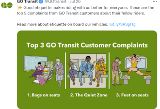 太经典了！多伦多GO Transit公布最让人讨厌的三种乘客！