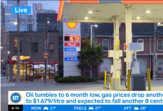 安省南部周六油价再降8分到159.9，周日再降