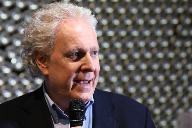 Jean Charest speaks at an event in Calgary, Alberta.