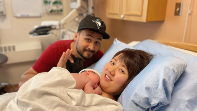 Moon Li and Alex Prevost with their son Miles. Miles was born in the hallway of the Queensway Carleton Hospital on Aug. 4. (Moon Li and Alex Prevost)
