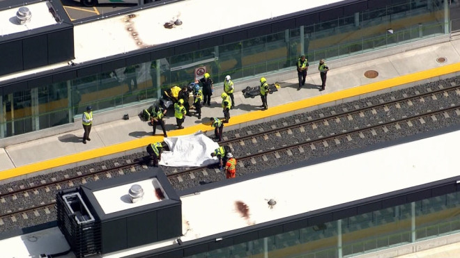 Emergency officials can be seen at Unionville Station in Markham where a person was fatally struck by a GO train Friday afternoon. (CTV News Toronto)