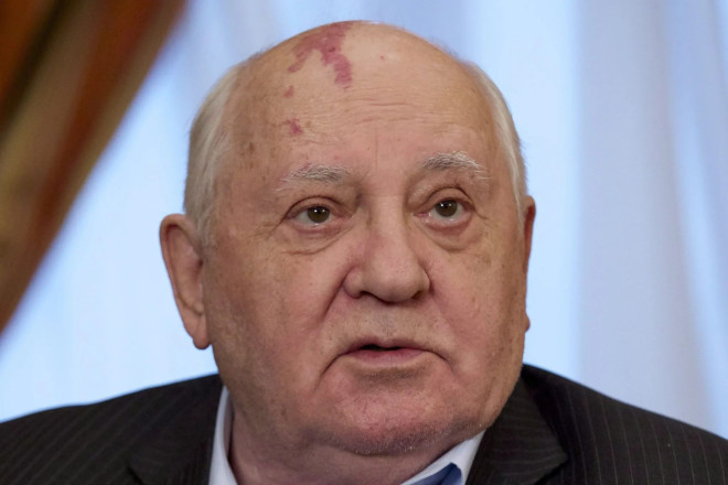 FILE. In this file photo taken Friday, Dec. 9, 2016 photo former Soviet President Mikhail Gorbachev speaks to the Associated Press during an interview at his foundation's headquarters in Moscow, Russia. Trump's announcement that the United States would leave the Intermediate-Range Nuclear Forces treaty brought sharp criticism on Sunday Oct. 21, 2018, from Russian officials and from former Soviet President Mikhail Gorbachev, who signed the treaty in 1987 with President Ronald Reagan. (AP Photo/Ivan Sekretarev, File).