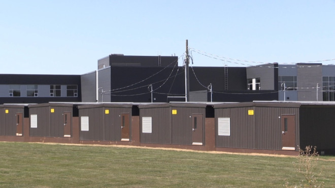 A dozen portables have been installed behind Summerside Public School in London, Ont., as seen on August 31, 2022. The school is slated to open on September 7, 2022. (Daryl Newcombe/CTV News London)