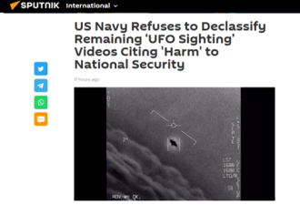 美国海军拒绝解密更多的&quot;UFO视频&quot;