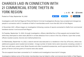 多伦多6名男子连盗21家店被指控