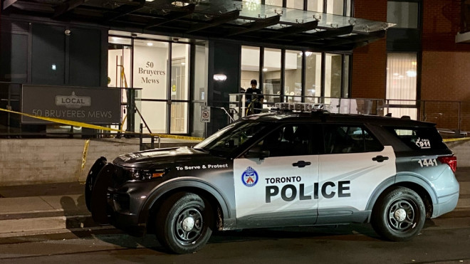 A man has serious injuries following an overnight shooting in the area of Bathurst Street and Fort York Boulevard. (Mike Nguyen/CP24)